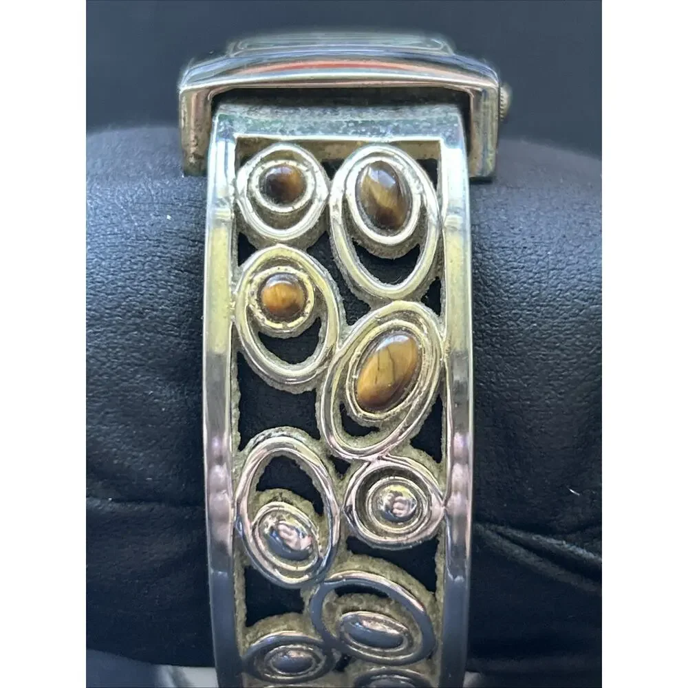 Silver Tone Tigers Eye On Band Women’s Cuff Watch